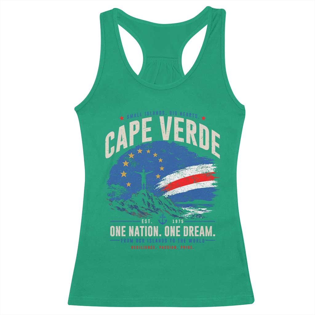 Cape Verde Small Islands Big Hearts Pride Racerback Tank Top Cabo Verde One Nation One Dream Distressed Flag