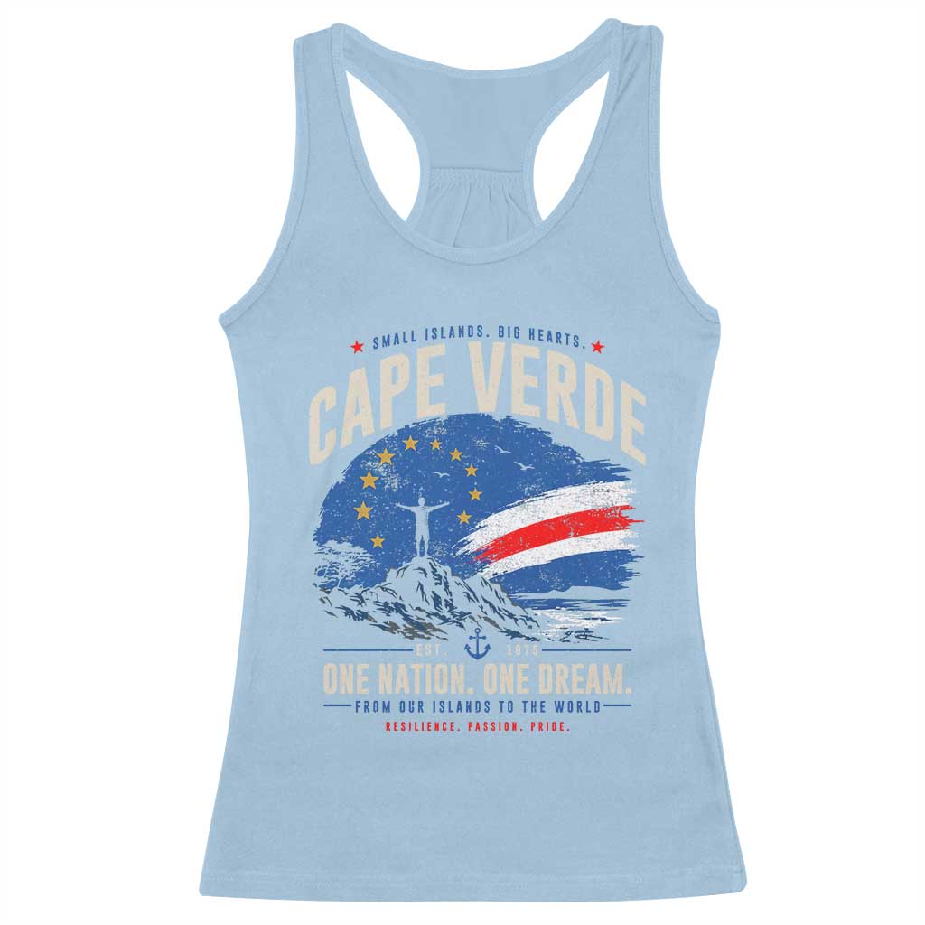 Cape Verde Small Islands Big Hearts Pride Racerback Tank Top Cabo Verde One Nation One Dream Distressed Flag