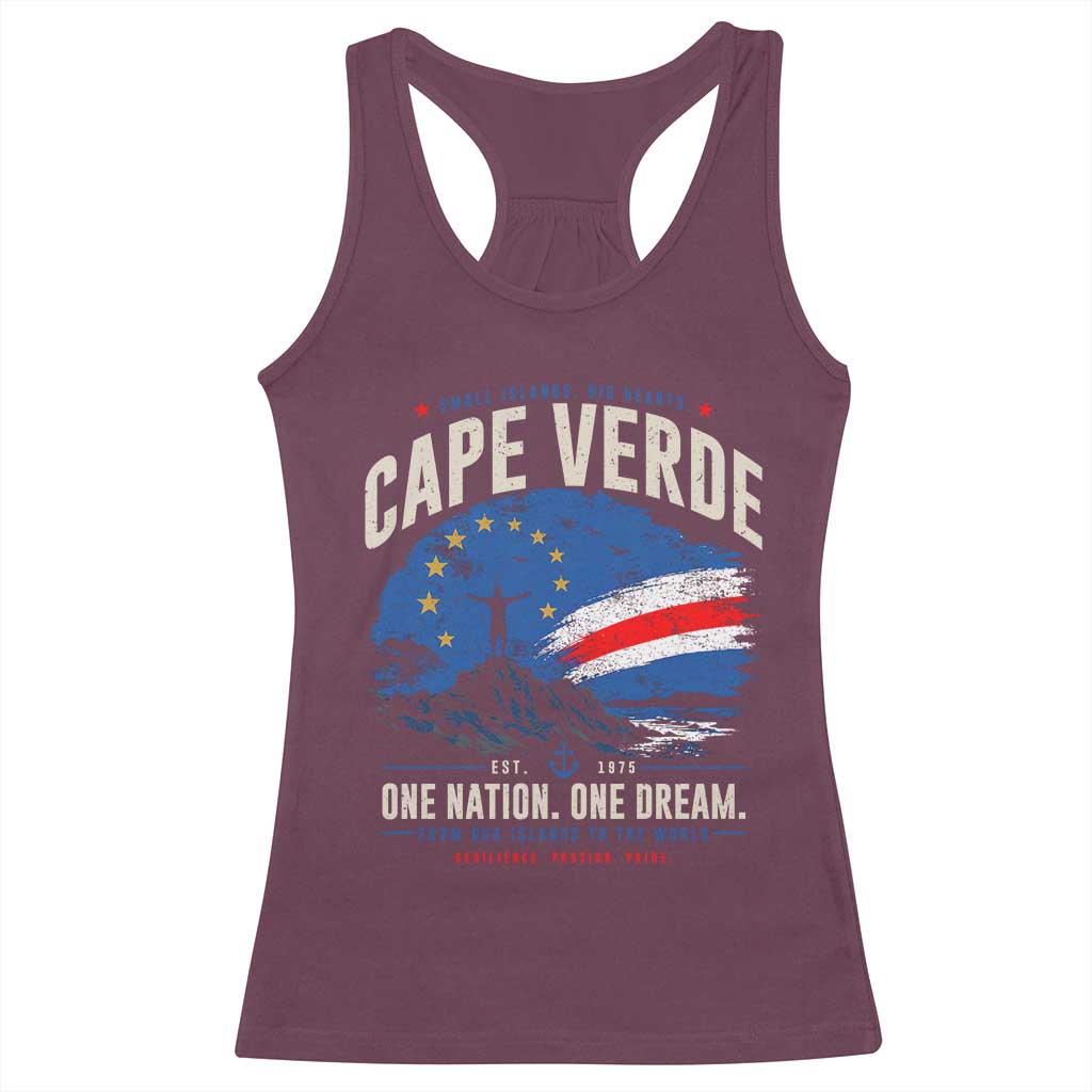 Cape Verde Small Islands Big Hearts Pride Racerback Tank Top Cabo Verde One Nation One Dream Distressed Flag