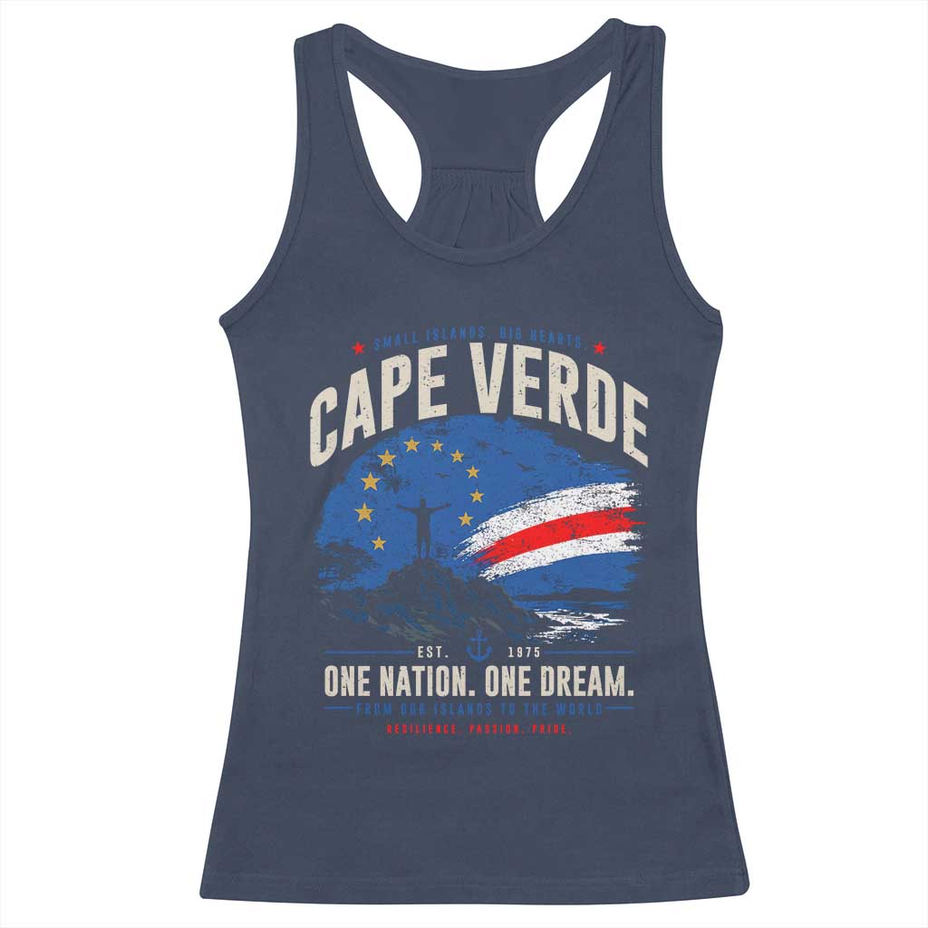 Cape Verde Small Islands Big Hearts Pride Racerback Tank Top Cabo Verde One Nation One Dream Distressed Flag