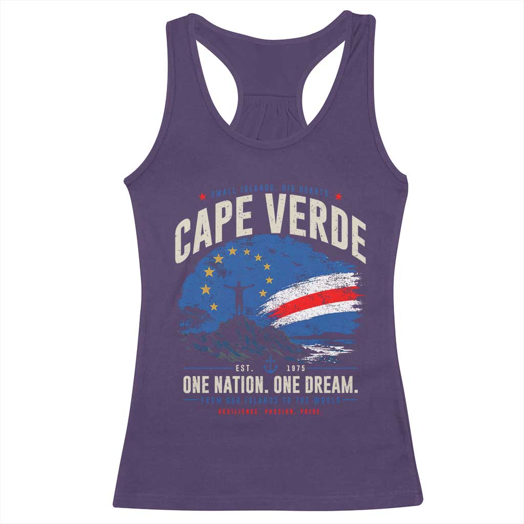 Cape Verde Small Islands Big Hearts Pride Racerback Tank Top Cabo Verde One Nation One Dream Distressed Flag