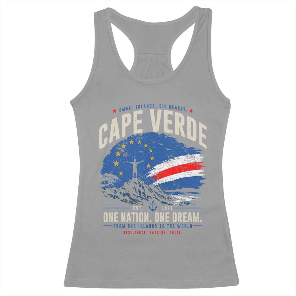 Cape Verde Small Islands Big Hearts Pride Racerback Tank Top Cabo Verde One Nation One Dream Distressed Flag