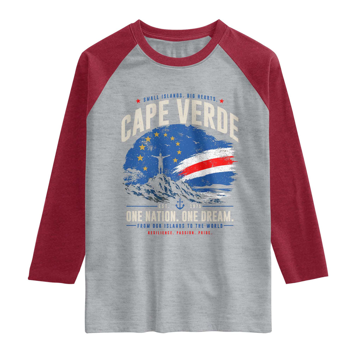 Cape Verde Small Islands Big Hearts Pride Raglan Shirt Cabo Verde One Nation One Dream Distressed Flag