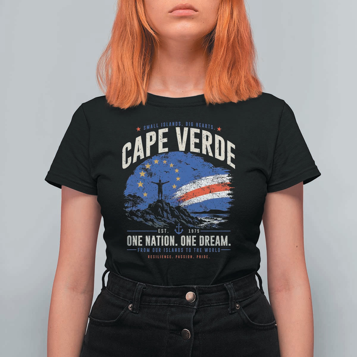Cape Verde Small Islands Big Hearts Pride T Shirt For Women Cabo Verde One Nation One Dream Distressed Flag
