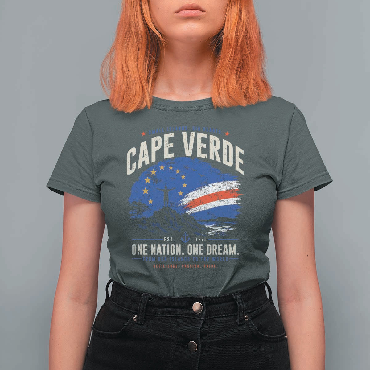Cape Verde Small Islands Big Hearts Pride T Shirt For Women Cabo Verde One Nation One Dream Distressed Flag
