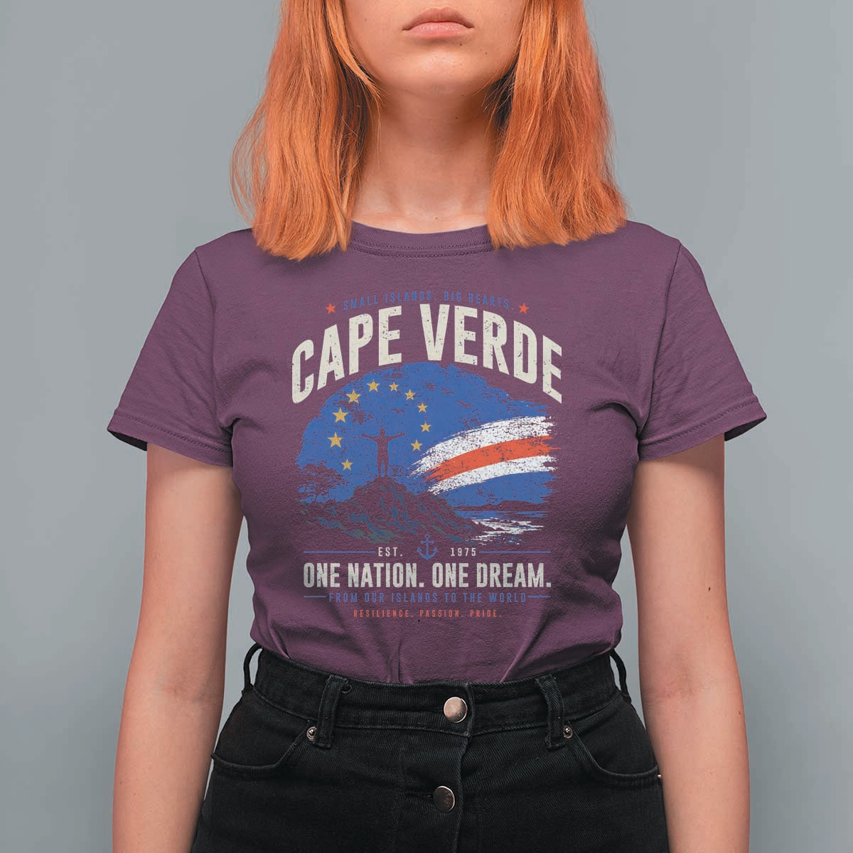 Cape Verde Small Islands Big Hearts Pride T Shirt For Women Cabo Verde One Nation One Dream Distressed Flag