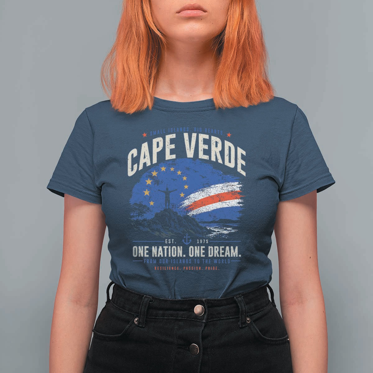 Cape Verde Small Islands Big Hearts Pride T Shirt For Women Cabo Verde One Nation One Dream Distressed Flag