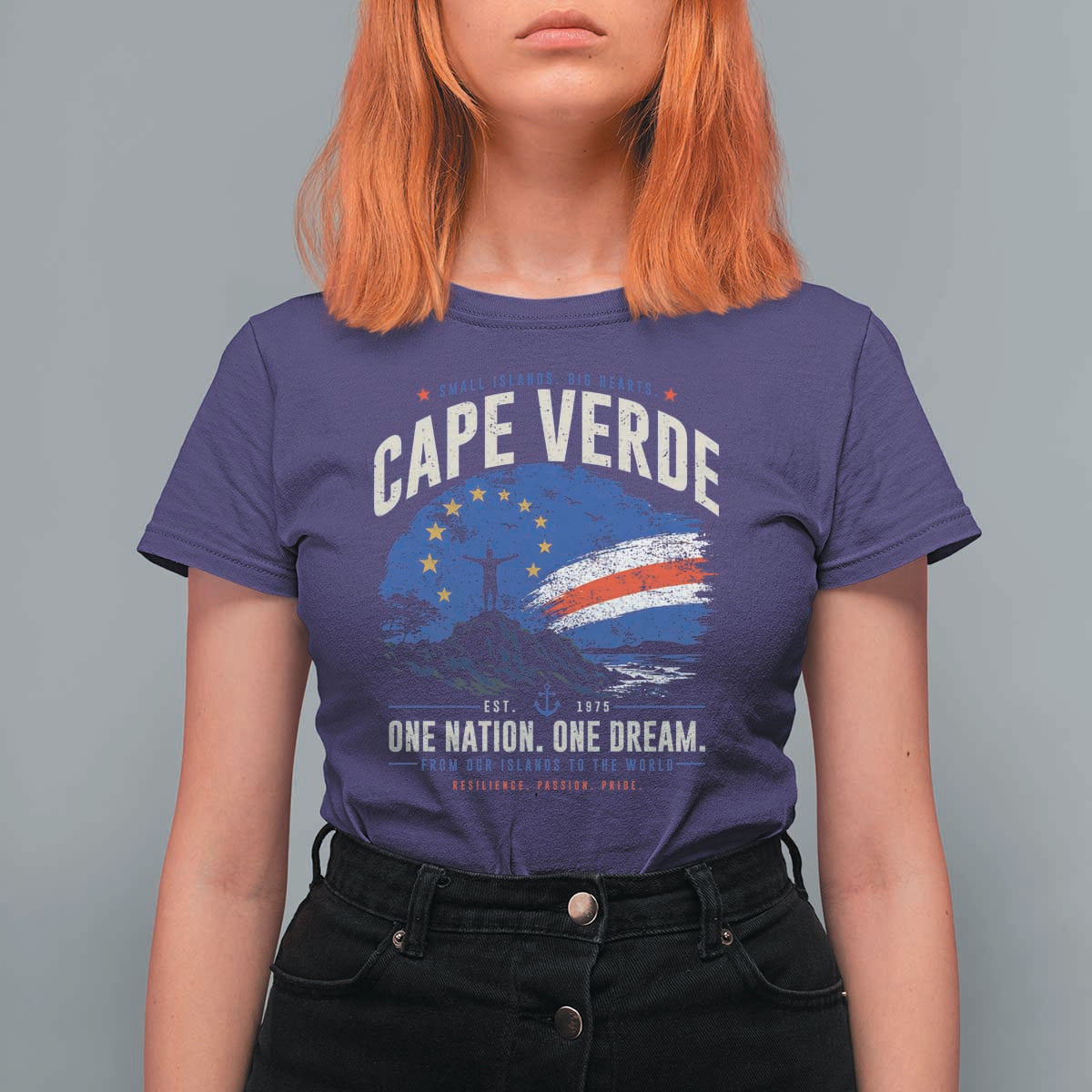 Cape Verde Small Islands Big Hearts Pride T Shirt For Women Cabo Verde One Nation One Dream Distressed Flag