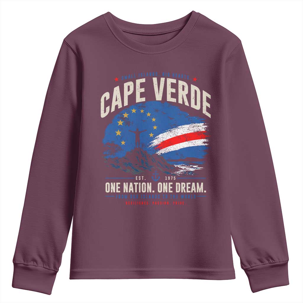 Cape Verde Small Islands Big Hearts Pride Youth Sweatshirt Cabo Verde One Nation One Dream Distressed Flag