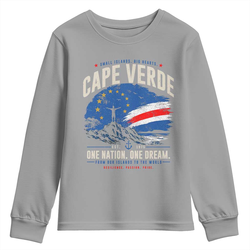 Cape Verde Small Islands Big Hearts Pride Youth Sweatshirt Cabo Verde One Nation One Dream Distressed Flag