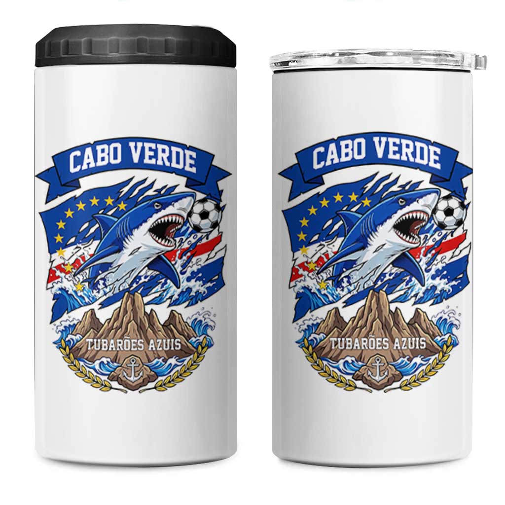 Cabo Verde Tubarões Azuis Soccer Pride 4 in 1 Can Cooler Tumbler Cape Verde Blue Sharks Football Fans