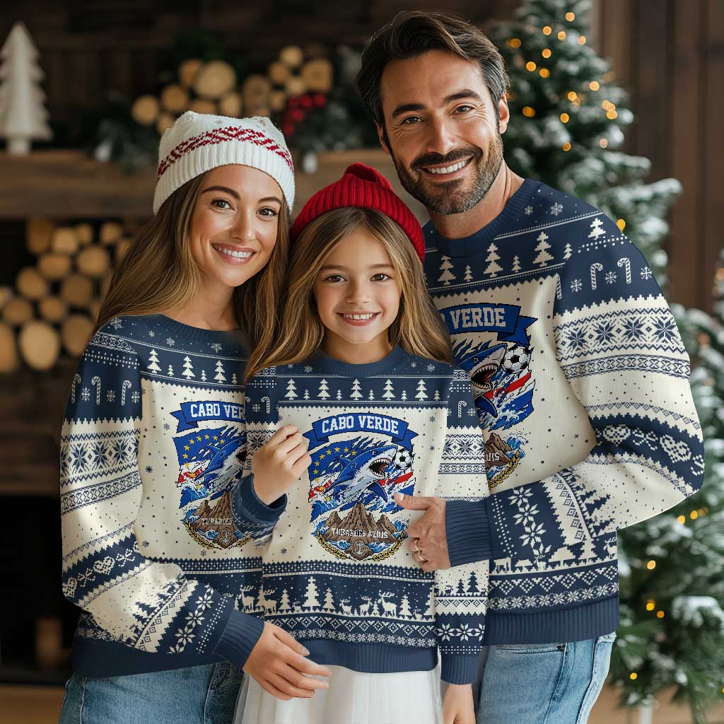 Cabo Verde Tubarões Azuis Soccer Pride Ugly Christmas Sweater Cape Verde Blue Sharks Football Fans