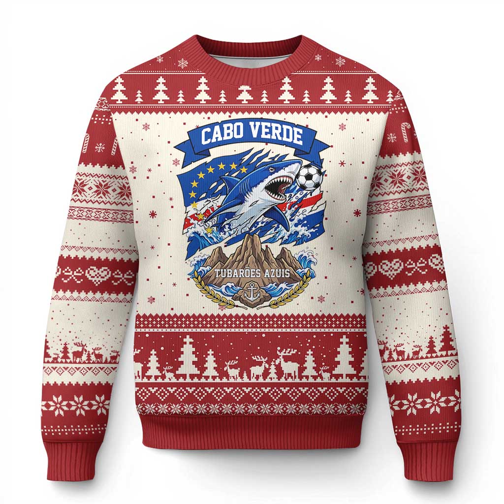 Cabo Verde Tubarões Azuis Soccer Pride Ugly Christmas Sweater Cape Verde Blue Sharks Football Fans