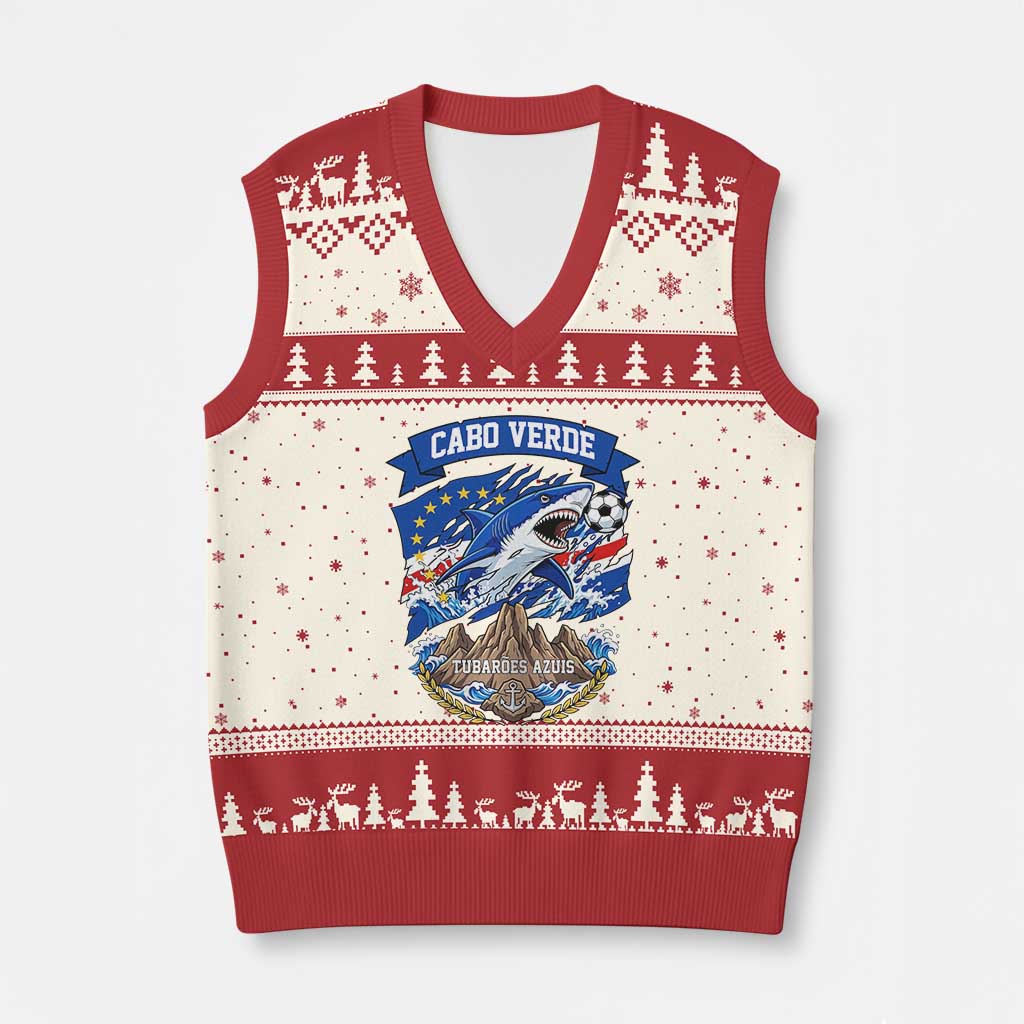 Cabo Verde Tubarões Azuis Soccer Pride V-Neck Knit Sweater Vest Cape Verde Blue Sharks Football Fans