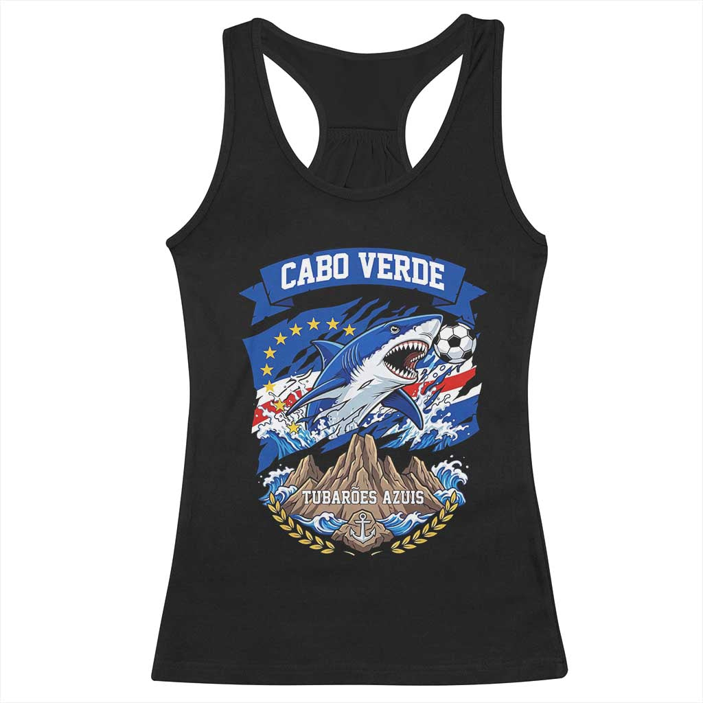 Cabo Verde Tubarões Azuis Soccer Pride Racerback Tank Top Cape Verde Blue Sharks Football Fans