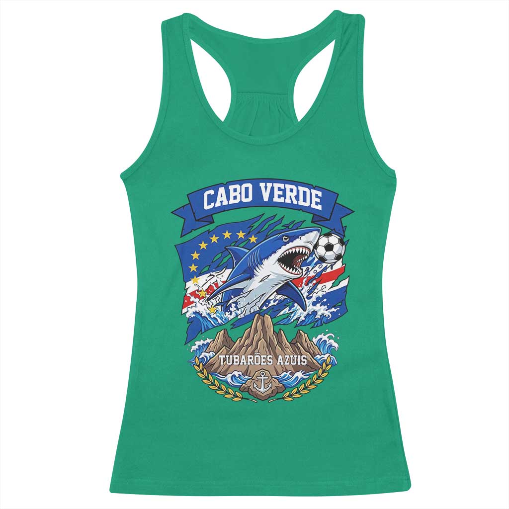 Cabo Verde Tubarões Azuis Soccer Pride Racerback Tank Top Cape Verde Blue Sharks Football Fans