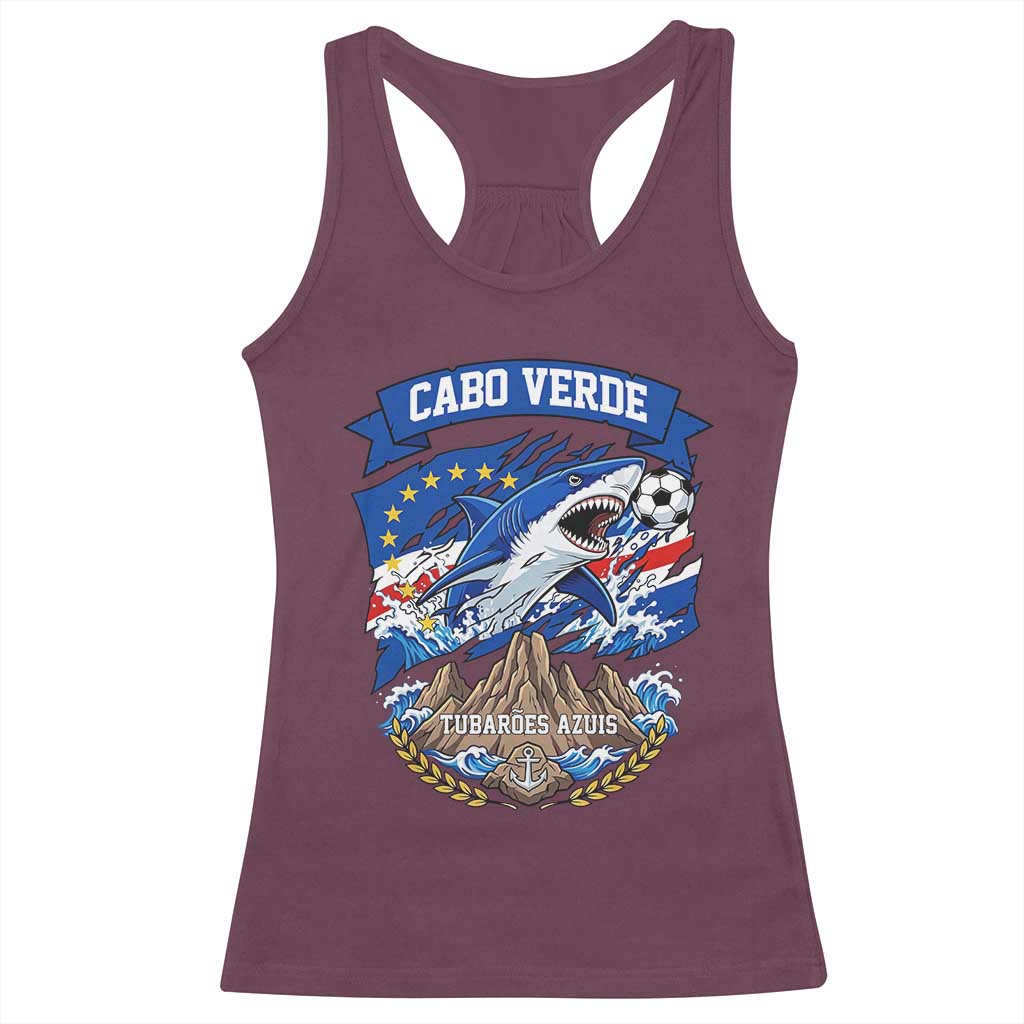 Cabo Verde Tubarões Azuis Soccer Pride Racerback Tank Top Cape Verde Blue Sharks Football Fans