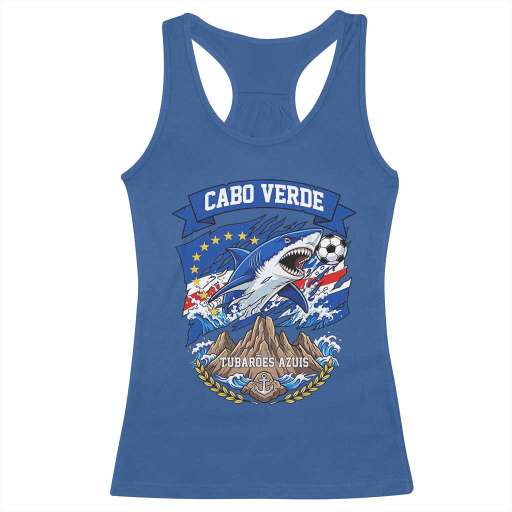 Cabo Verde Tubarões Azuis Soccer Pride Racerback Tank Top Cape Verde Blue Sharks Football Fans