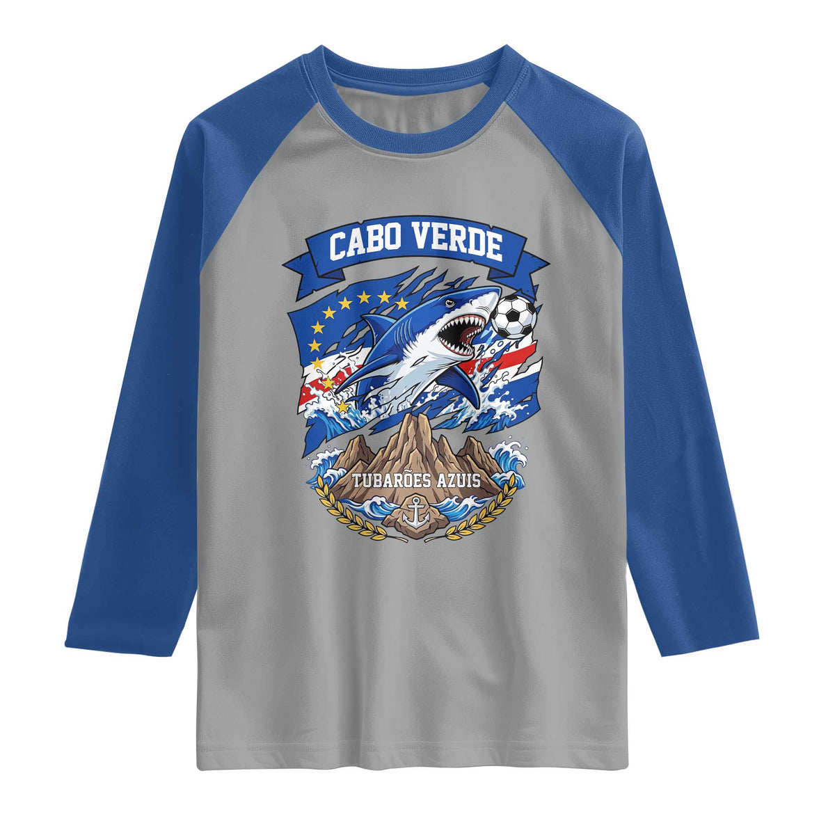 Cabo Verde Tubarões Azuis Soccer Pride Raglan Shirt Cape Verde Blue Sharks Football Fans