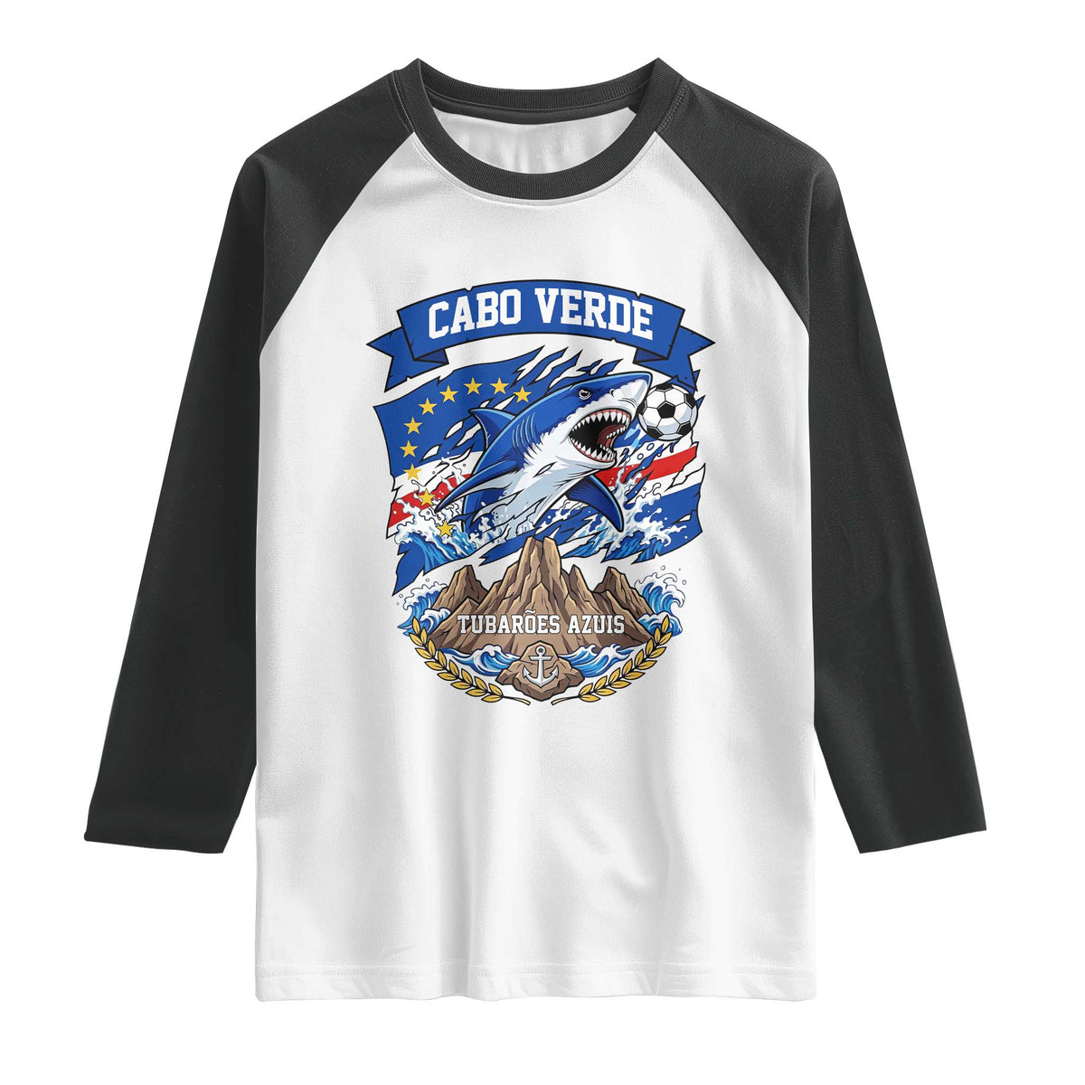 Cabo Verde Tubarões Azuis Soccer Pride Raglan Shirt Cape Verde Blue Sharks Football Fans