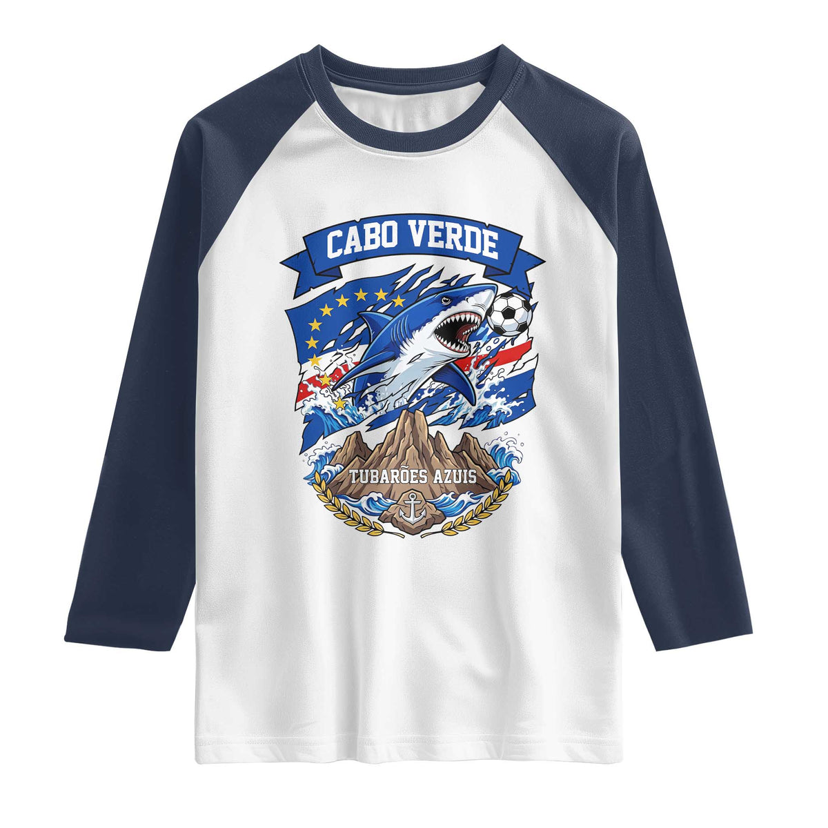 Cabo Verde Tubarões Azuis Soccer Pride Raglan Shirt Cape Verde Blue Sharks Football Fans
