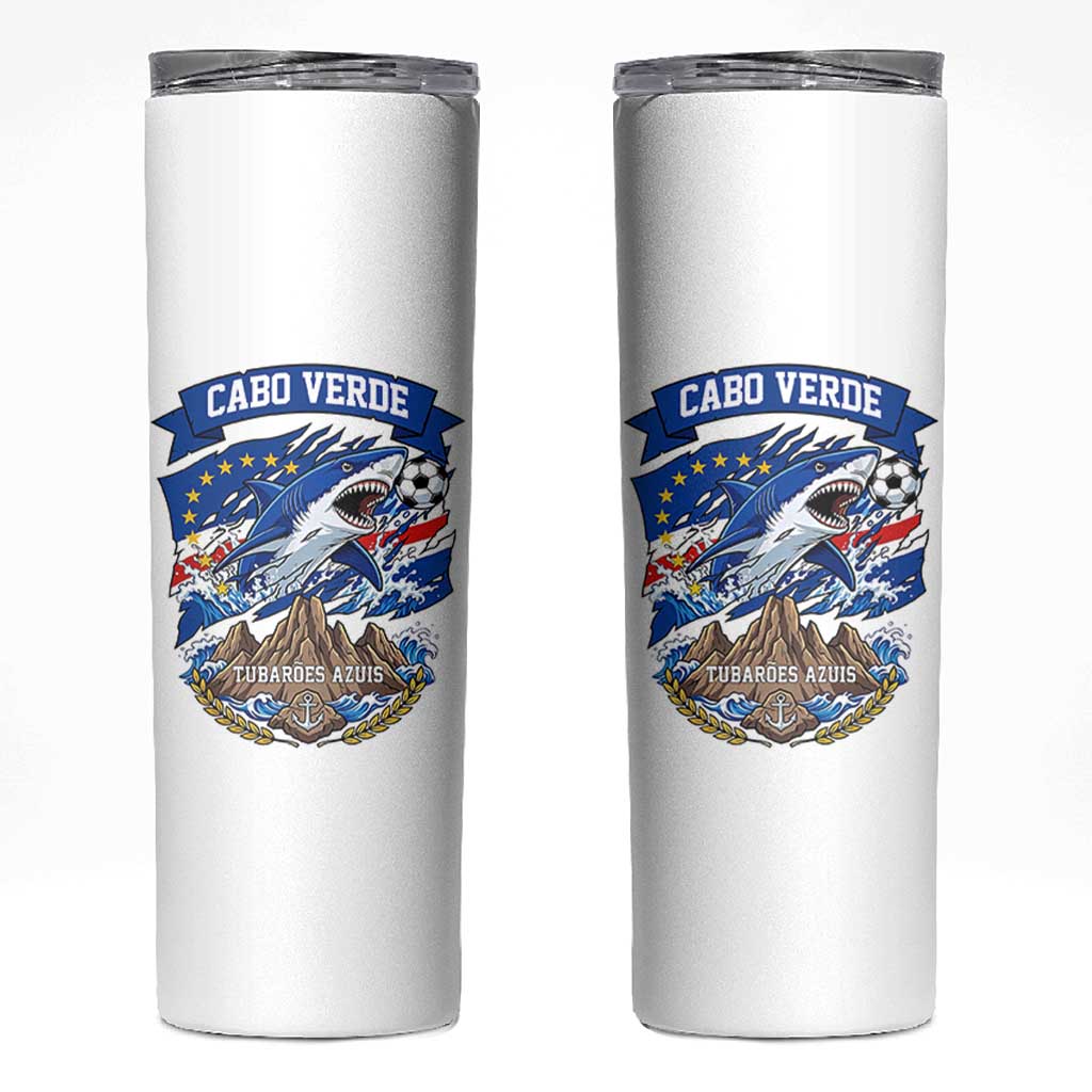 Cabo Verde Tubarões Azuis Soccer Pride Skinny Tumbler Cape Verde Blue Sharks Football Fans