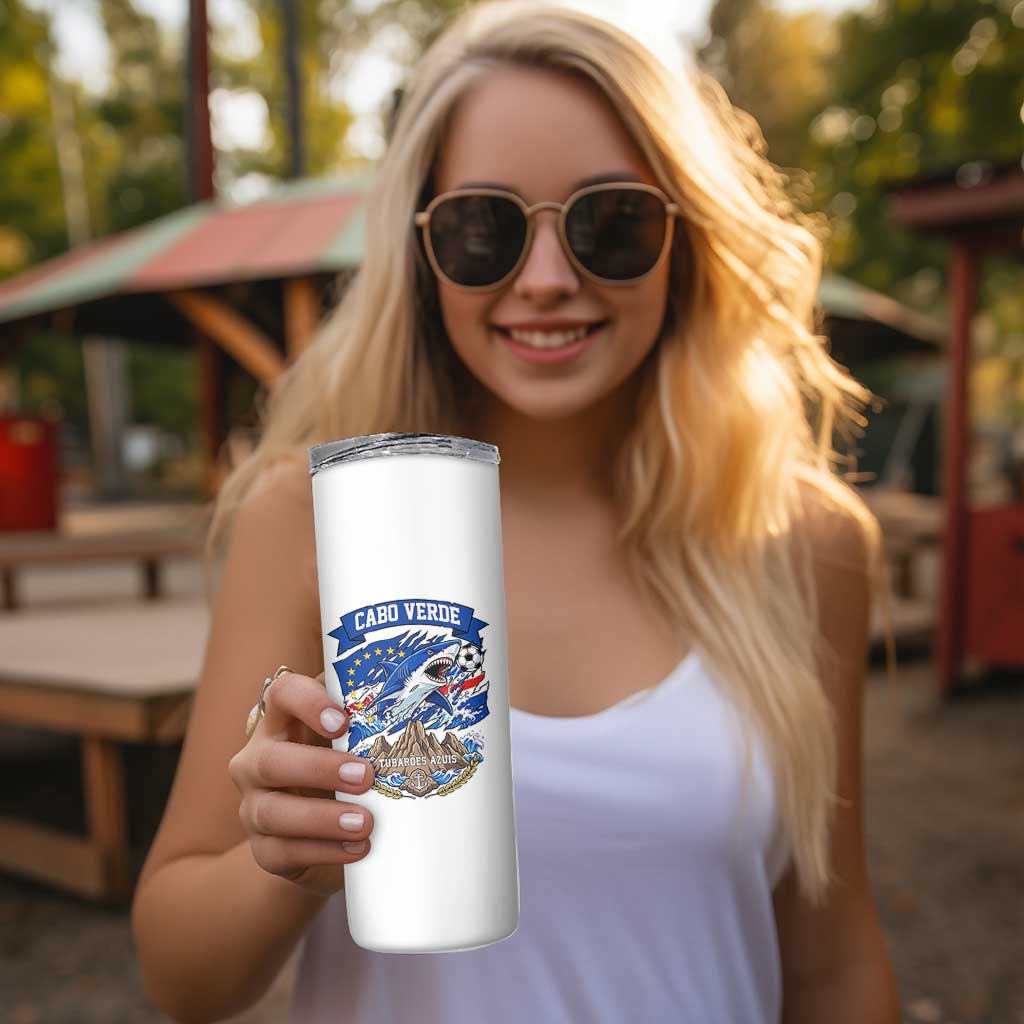 Cabo Verde Tubarões Azuis Soccer Pride Skinny Tumbler Cape Verde Blue Sharks Football Fans