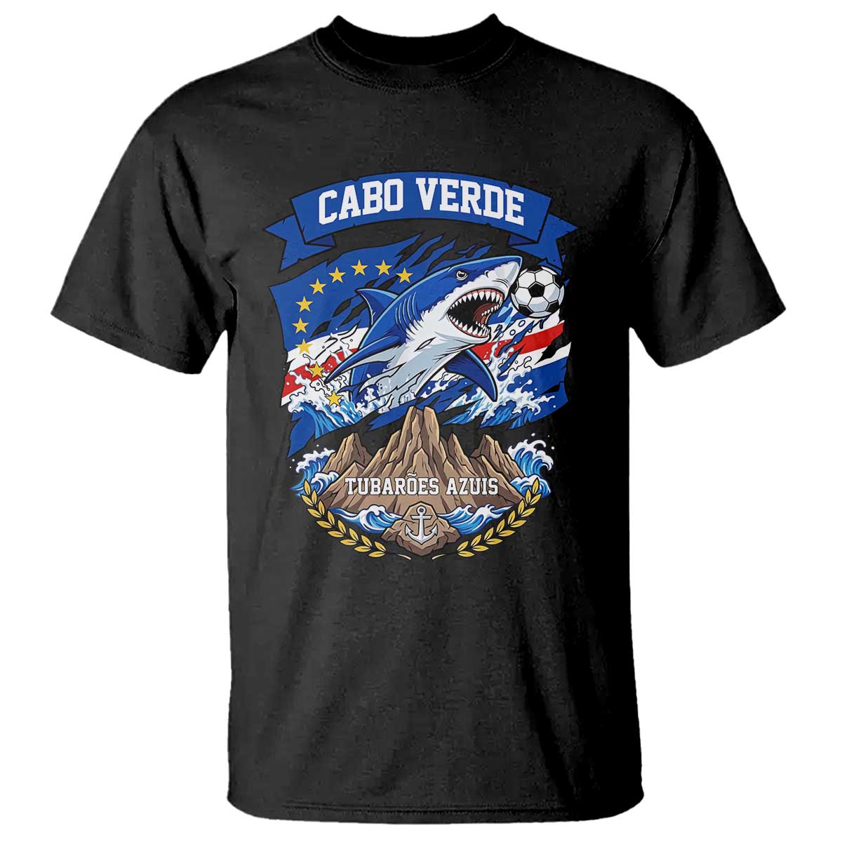 Cabo Verde Tubarões Azuis Soccer Pride T Shirt Cape Verde Blue Sharks Football Fans