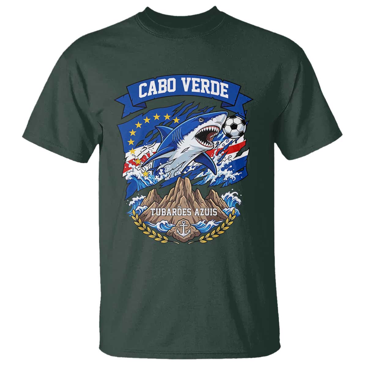 Cabo Verde Tubarões Azuis Soccer Pride T Shirt Cape Verde Blue Sharks Football Fans