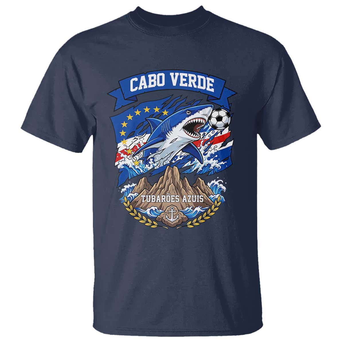 Cabo Verde Tubarões Azuis Soccer Pride T Shirt Cape Verde Blue Sharks Football Fans