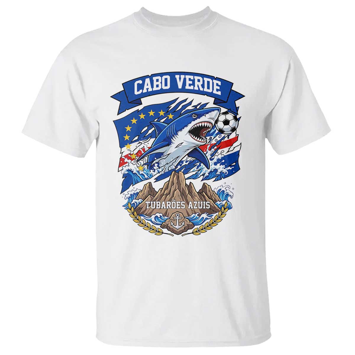 Cabo Verde Tubarões Azuis Soccer Pride T Shirt Cape Verde Blue Sharks Football Fans