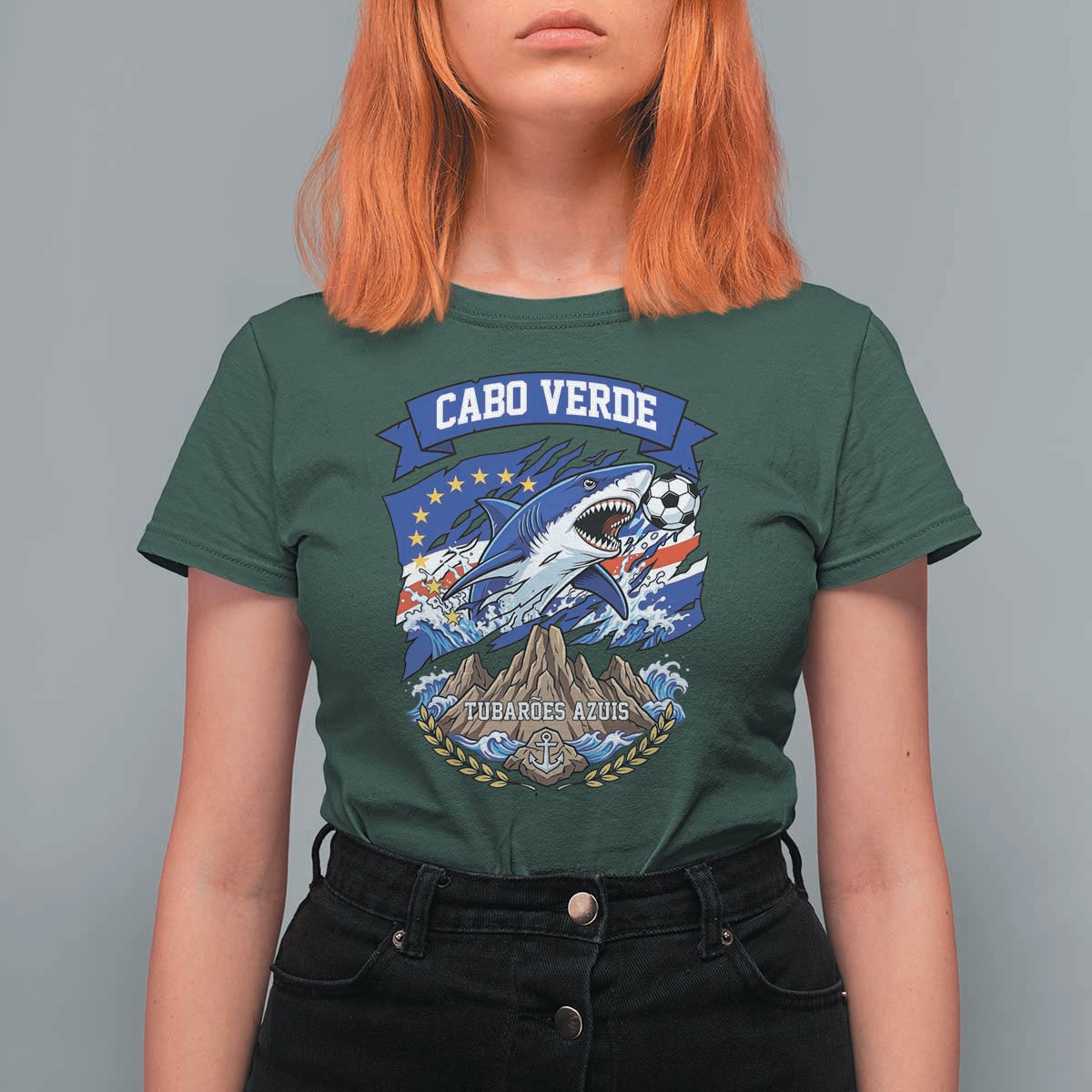 Cabo Verde Tubarões Azuis Soccer Pride T Shirt For Women Cape Verde Blue Sharks Football Fans