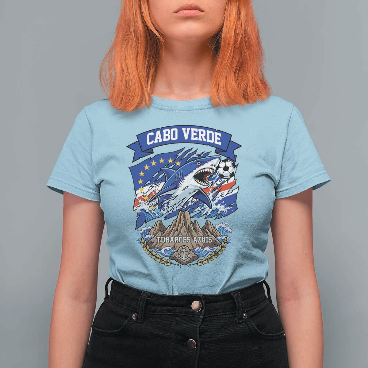 Cabo Verde Tubarões Azuis Soccer Pride T Shirt For Women Cape Verde Blue Sharks Football Fans