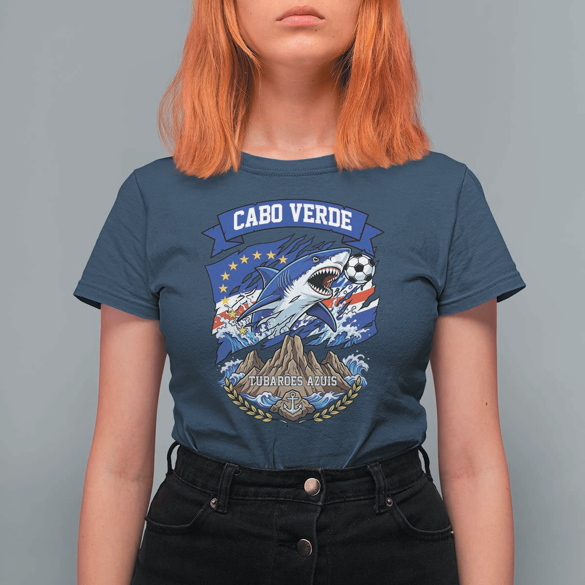 Cabo Verde Tubarões Azuis Soccer Pride T Shirt For Women Cape Verde Blue Sharks Football Fans