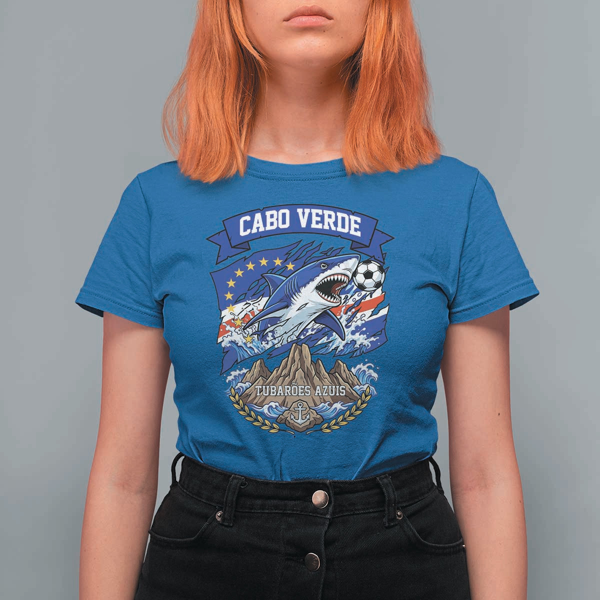 Cabo Verde Tubarões Azuis Soccer Pride T Shirt For Women Cape Verde Blue Sharks Football Fans
