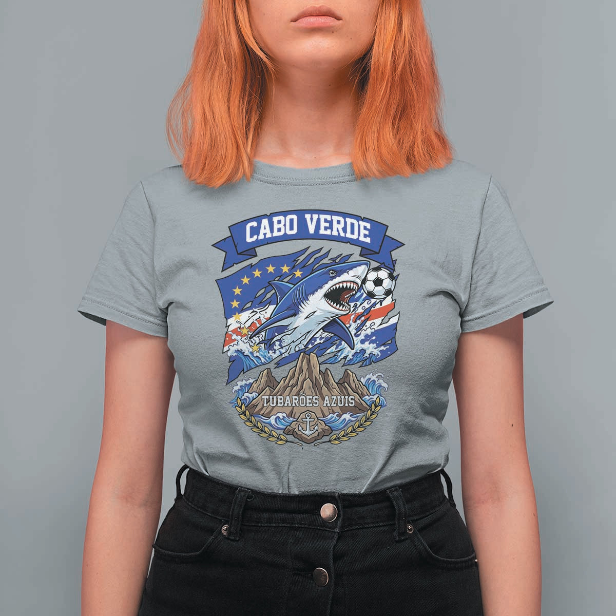 Cabo Verde Tubarões Azuis Soccer Pride T Shirt For Women Cape Verde Blue Sharks Football Fans