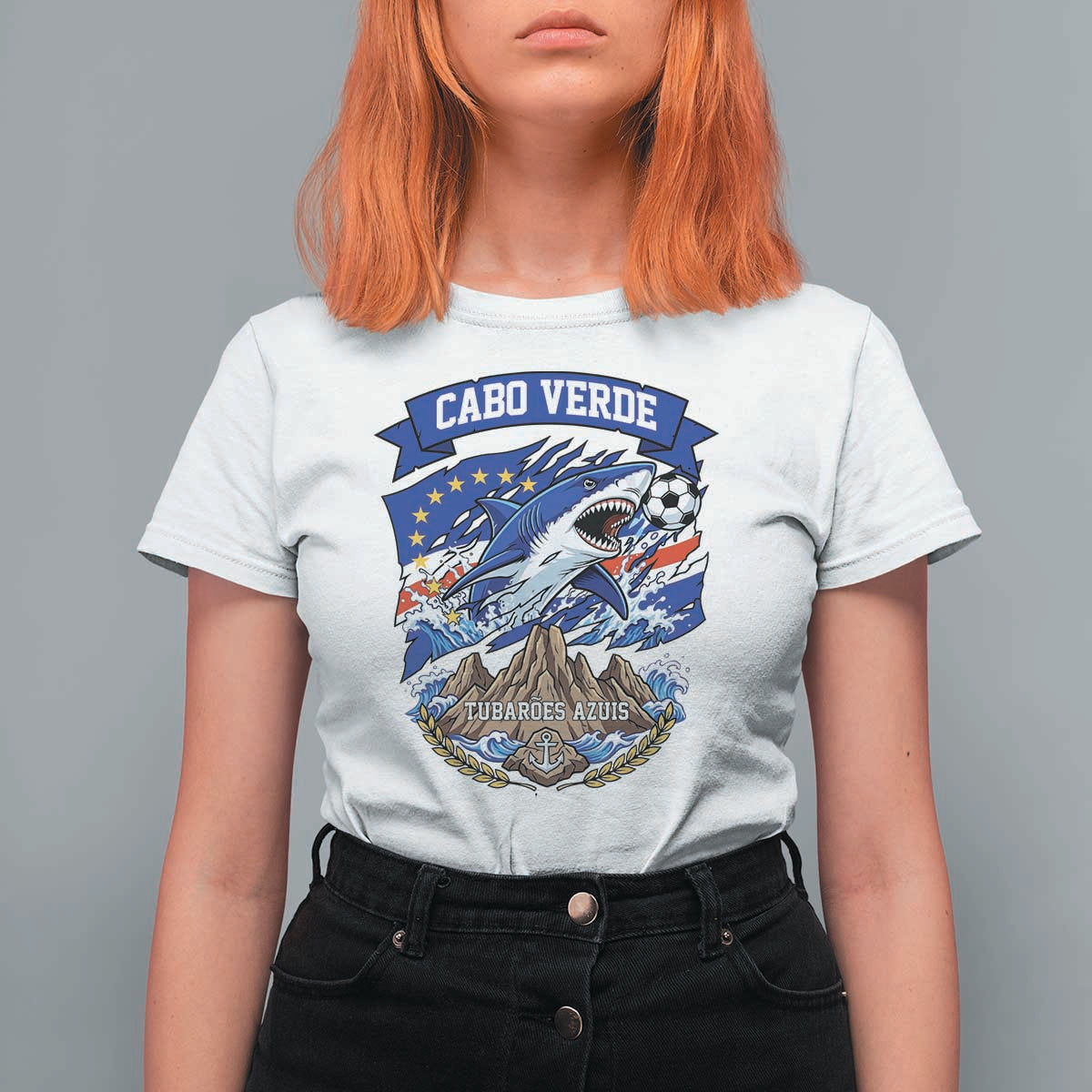 Cabo Verde Tubarões Azuis Soccer Pride T Shirt For Women Cape Verde Blue Sharks Football Fans