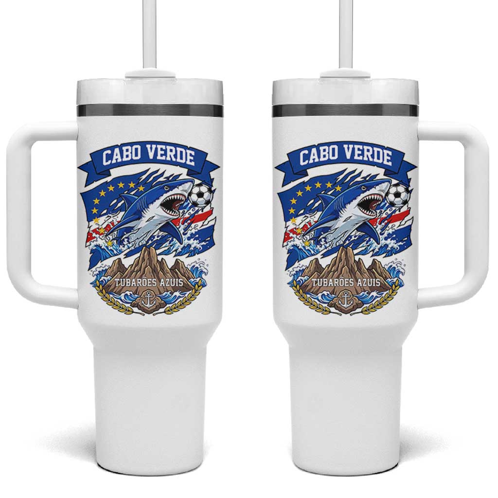 Cabo Verde Tubarões Azuis Soccer Pride Tumbler With Handle Cape Verde Blue Sharks Football Fans
