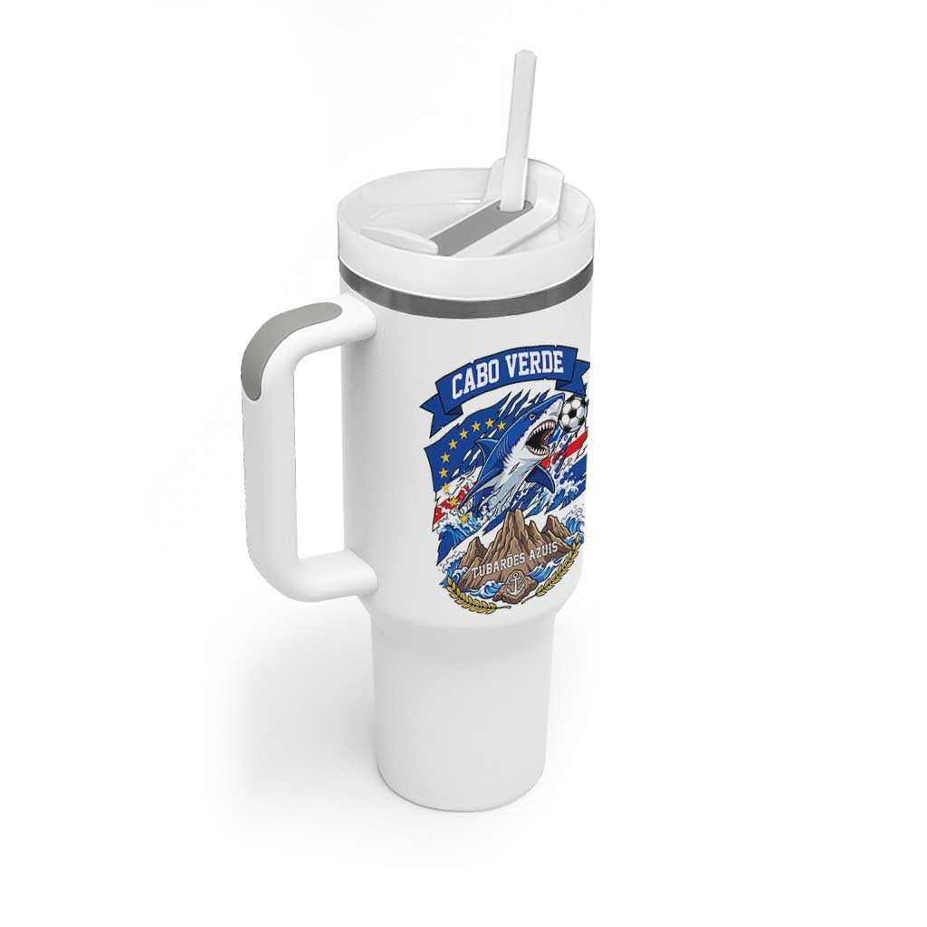 Cabo Verde Tubarões Azuis Soccer Pride Tumbler With Handle Cape Verde Blue Sharks Football Fans