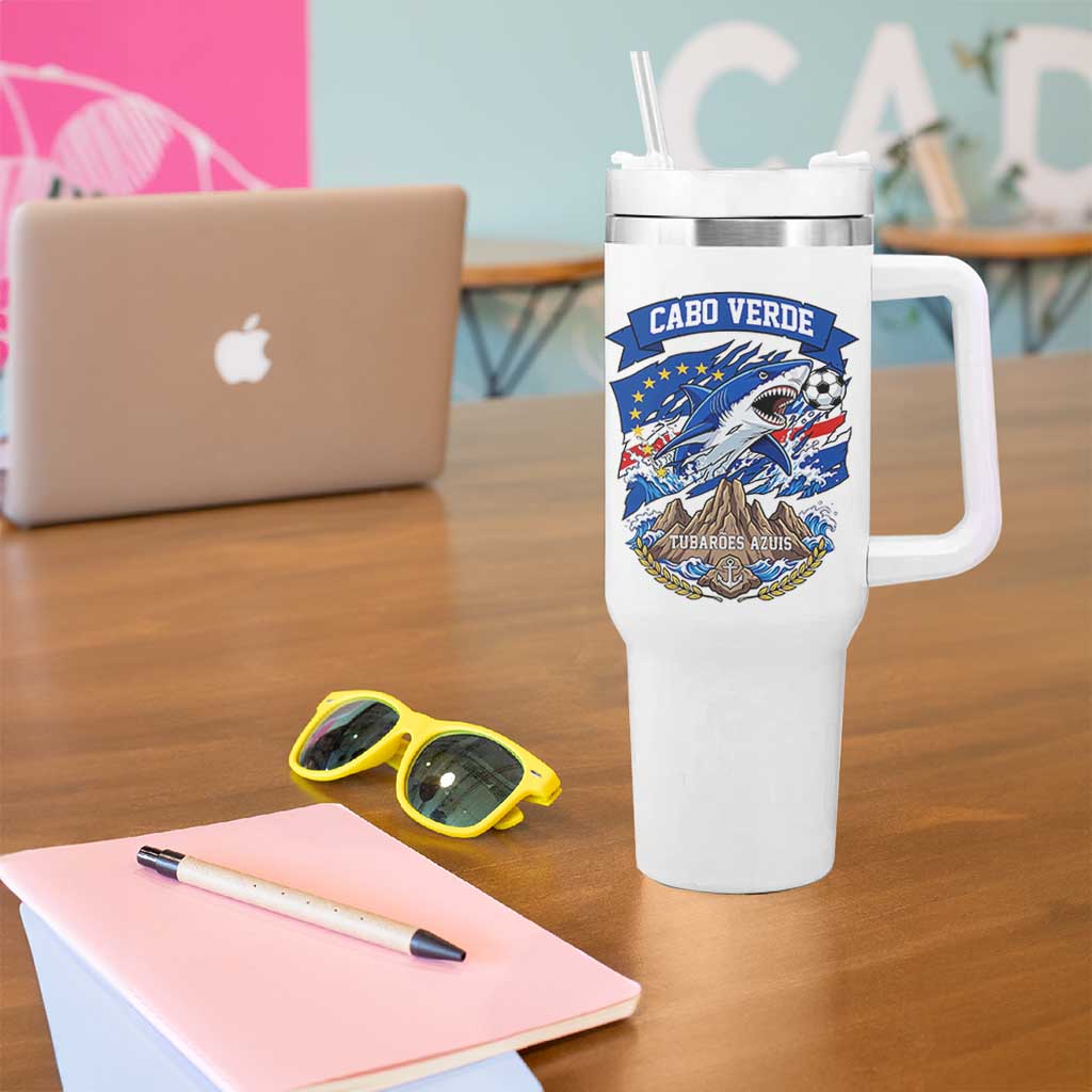 Cabo Verde Tubarões Azuis Soccer Pride Tumbler With Handle Cape Verde Blue Sharks Football Fans