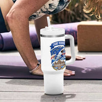 Cabo Verde Tubarões Azuis Soccer Pride Tumbler With Handle Cape Verde Blue Sharks Football Fans