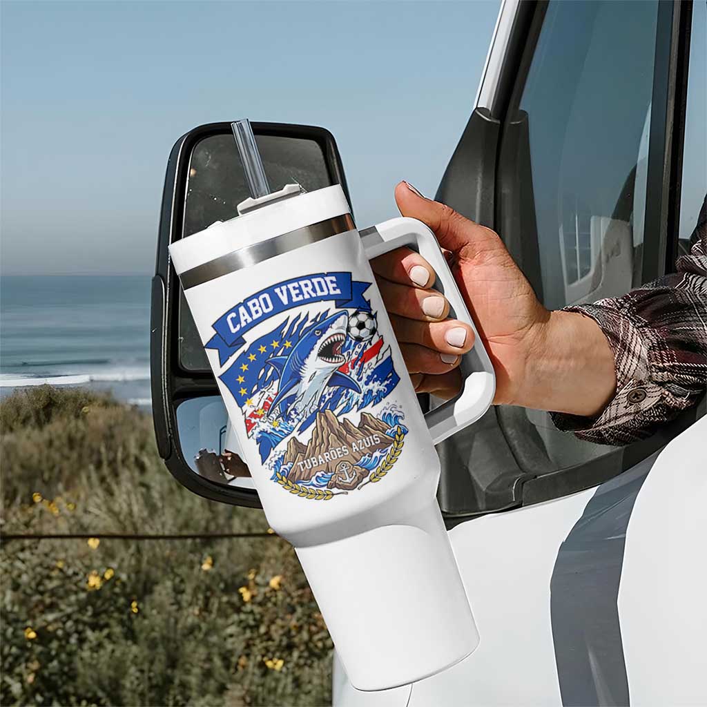 Cabo Verde Tubarões Azuis Soccer Pride Tumbler With Handle Cape Verde Blue Sharks Football Fans