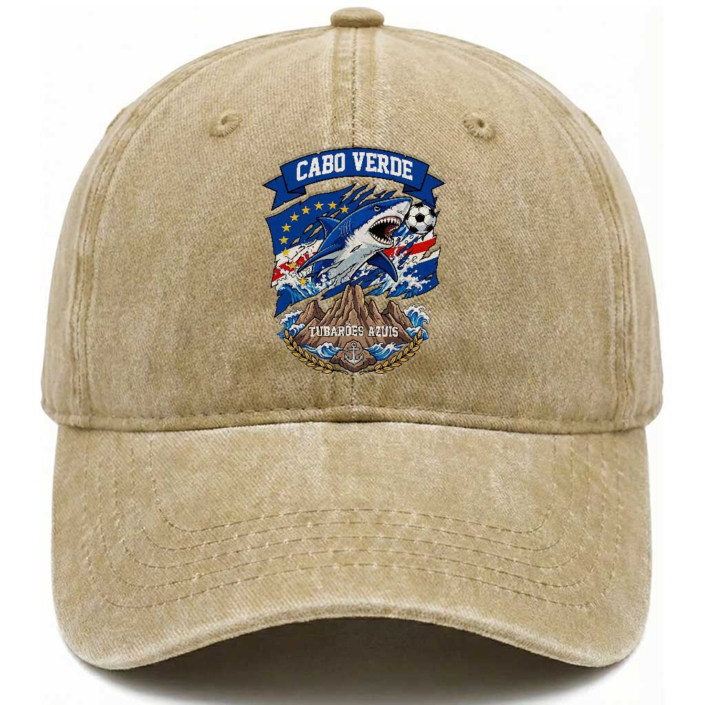 Cabo Verde Tubarões Azuis Soccer Pride Washed Cotton Baseball Cap Cape Verde Blue Sharks Football Fans