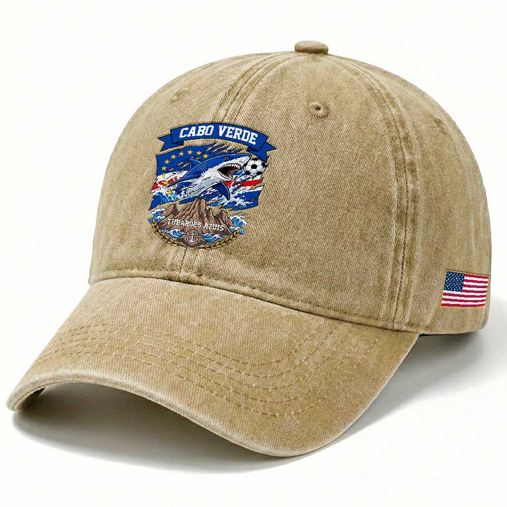 Cabo Verde Tubarões Azuis Soccer Pride Washed Cotton Baseball Cap Cape Verde Blue Sharks Football Fans