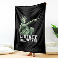 Liberty Has Spoken Pointing Statue Parody Throw Blanket Funny Sarcastic Basketball Sports Viral Meme Americana