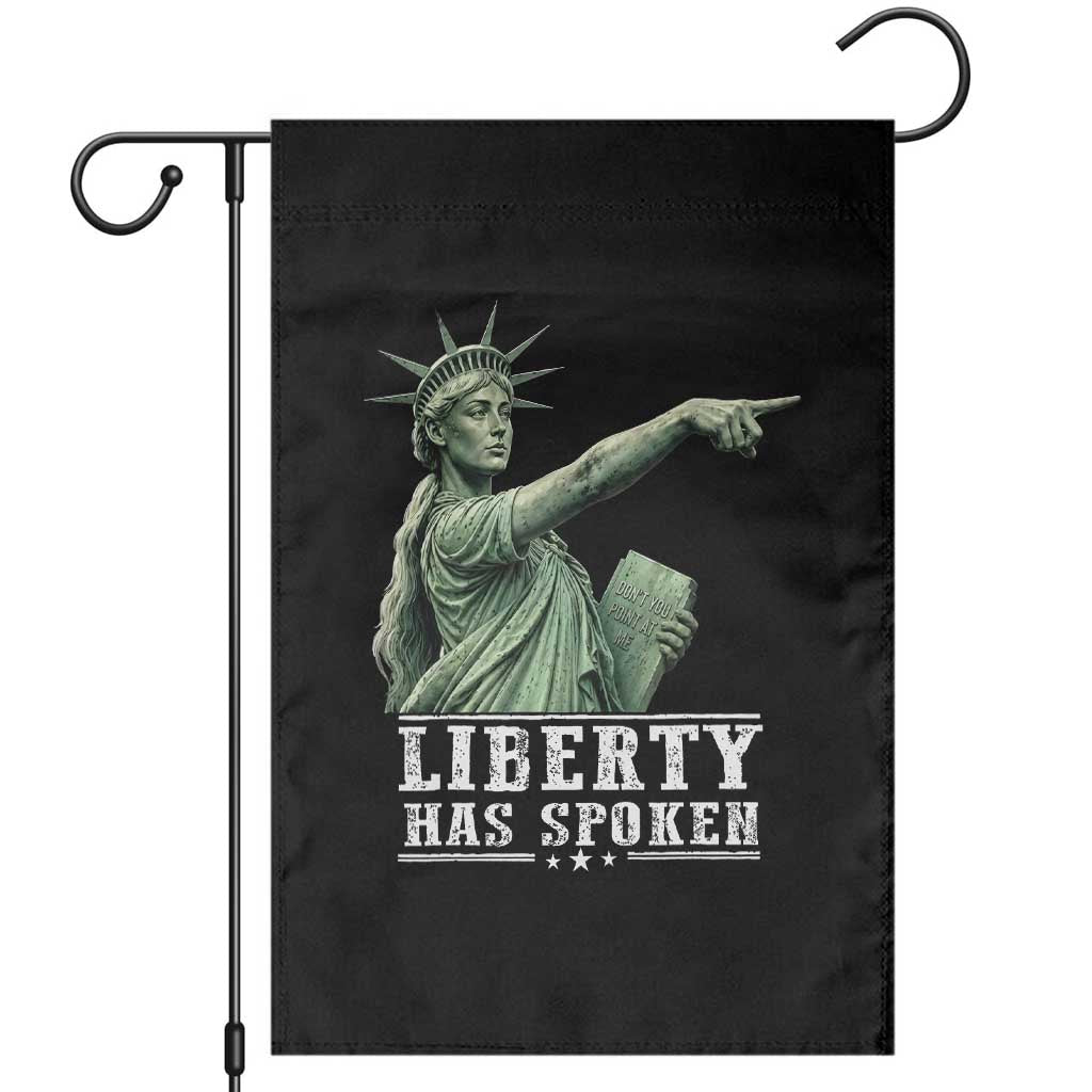 Liberty Has Spoken Pointing Statue Parody Garden Flag Funny Sarcastic Basketball Sports Viral Meme Americana