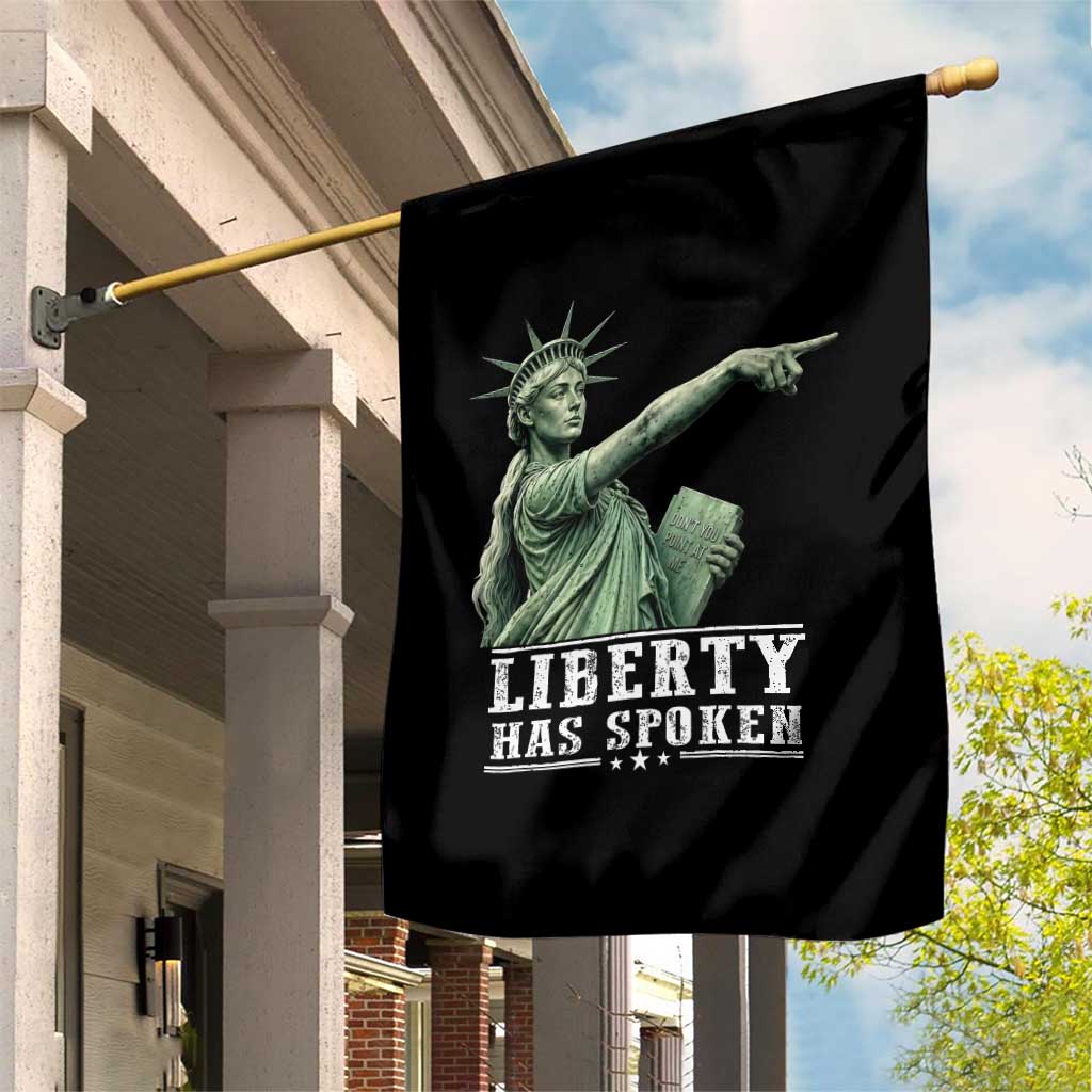 Liberty Has Spoken Pointing Statue Parody Garden Flag Funny Sarcastic Basketball Sports Viral Meme Americana