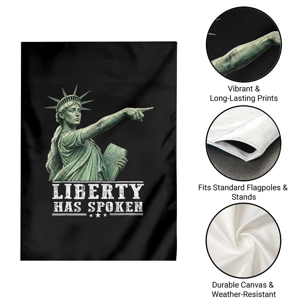 Liberty Has Spoken Pointing Statue Parody Garden Flag Funny Sarcastic Basketball Sports Viral Meme Americana