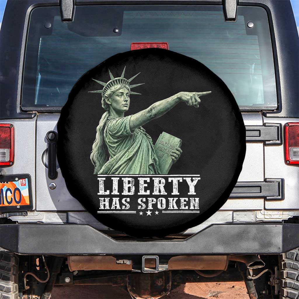 Liberty Has Spoken Pointing Statue Parody Spare Tire Cover Funny Sarcastic Basketball Sports Viral Meme Americana