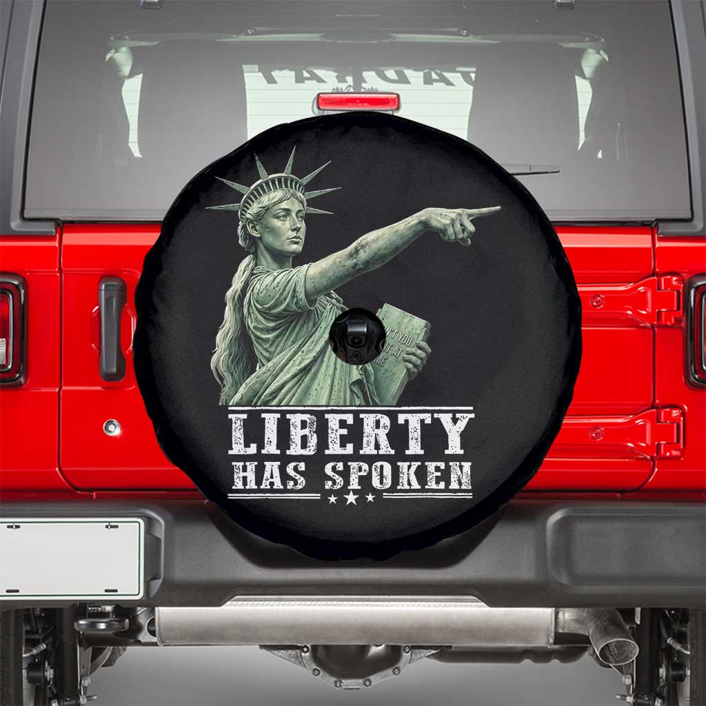 Liberty Has Spoken Pointing Statue Parody Spare Tire Cover Funny Sarcastic Basketball Sports Viral Meme Americana